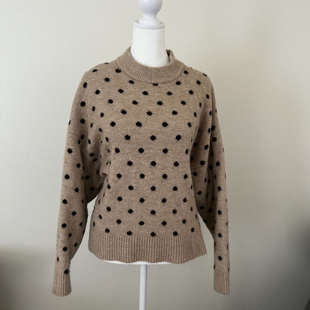 H&M | Tan & Black Polka Dot Mock Neck Slouchy Lounge Sweater